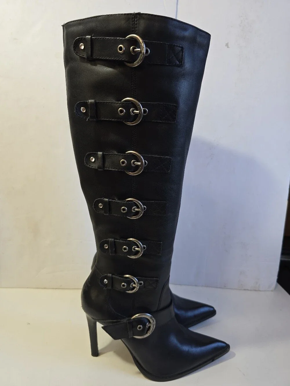 Harley Davidson Janelle Womens Black Knee-High Buckle Stiletto Boots Size 8.5 - Picture 1 of 15